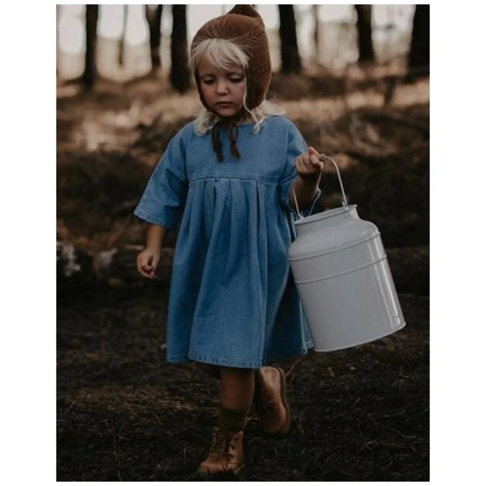 The Simple Folk | Organic Cotton Prairie Light Denim Dress | 0/3 Months